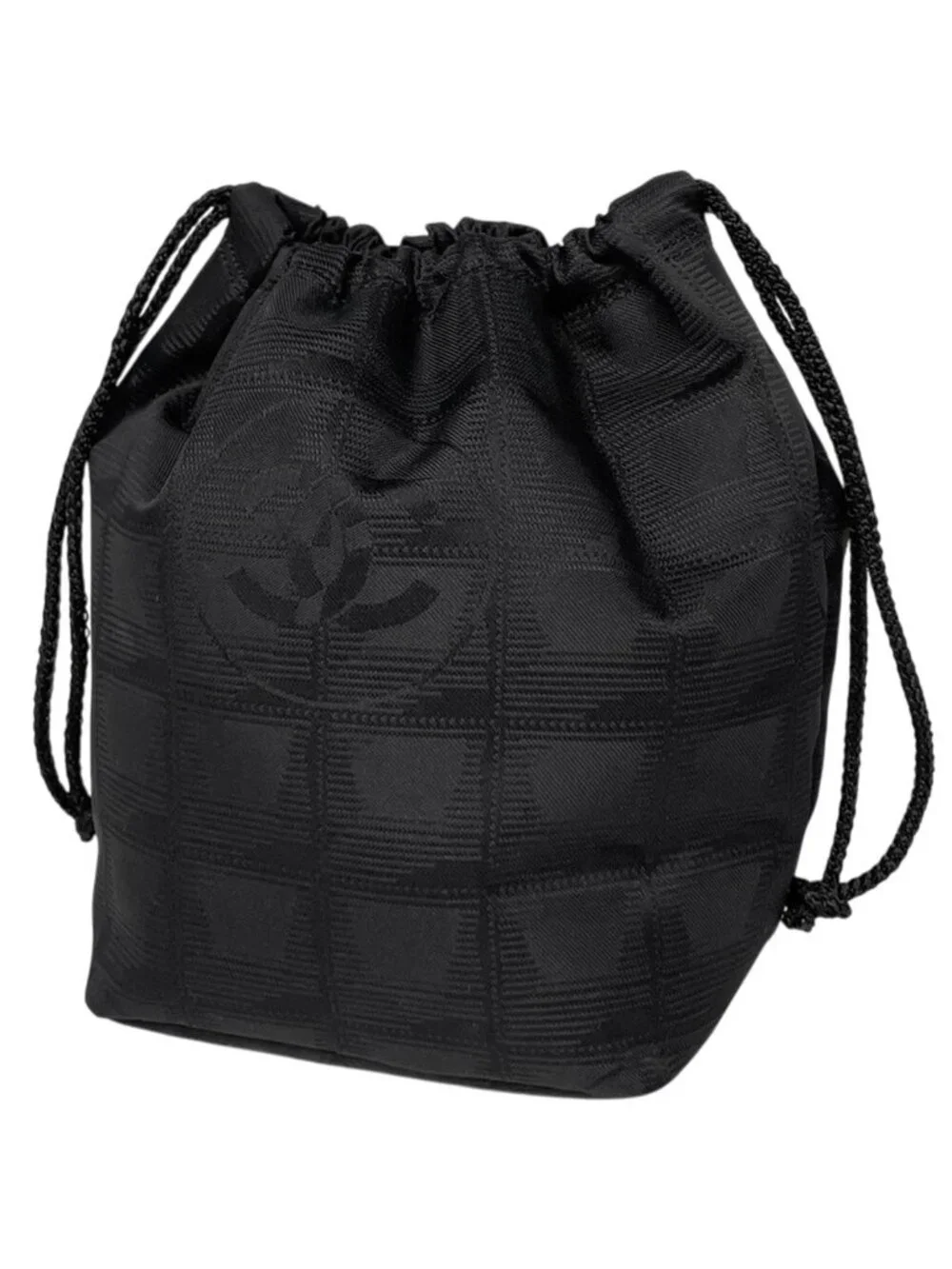 Chanel Makeup Pouch New Travel Line Drawstring Nylon Jacquard Black
